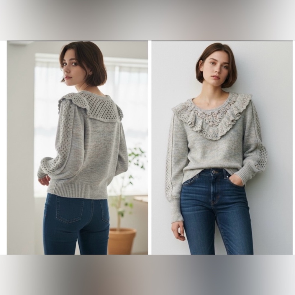 NWT LoveShackFancy Luellan Sweater in sage Melange Size S